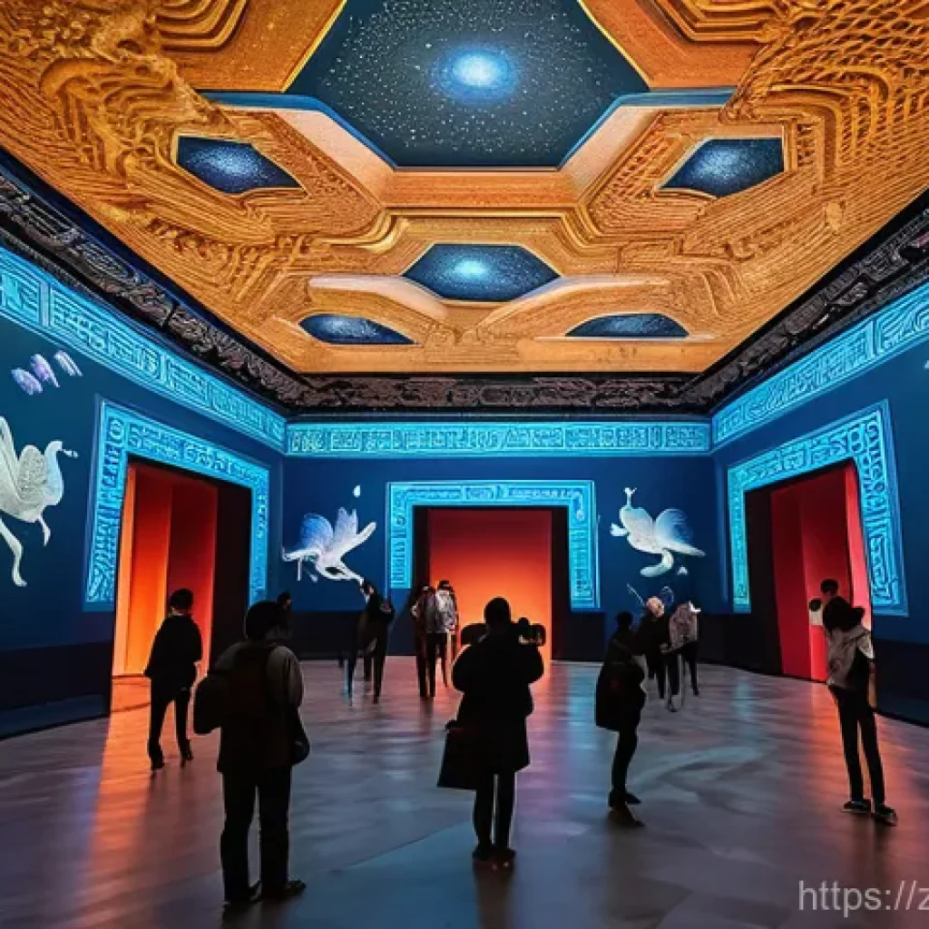 문화예술사 자격증의 활용 분야 - **Prompt 1: Immersive Digital Art Experience in a Grand Hall**
    "A wide-angle shot inside a vast,...