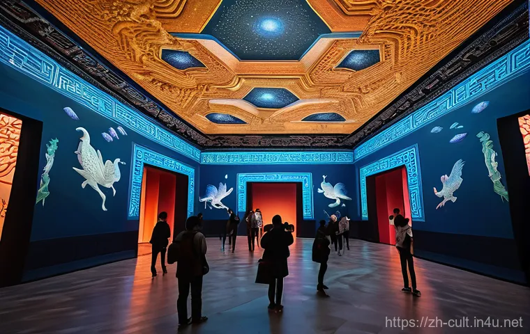 문화예술사 자격증의 활용 분야 - **Prompt 1: Immersive Digital Art Experience in a Grand Hall**
    "A wide-angle shot inside a vast,...