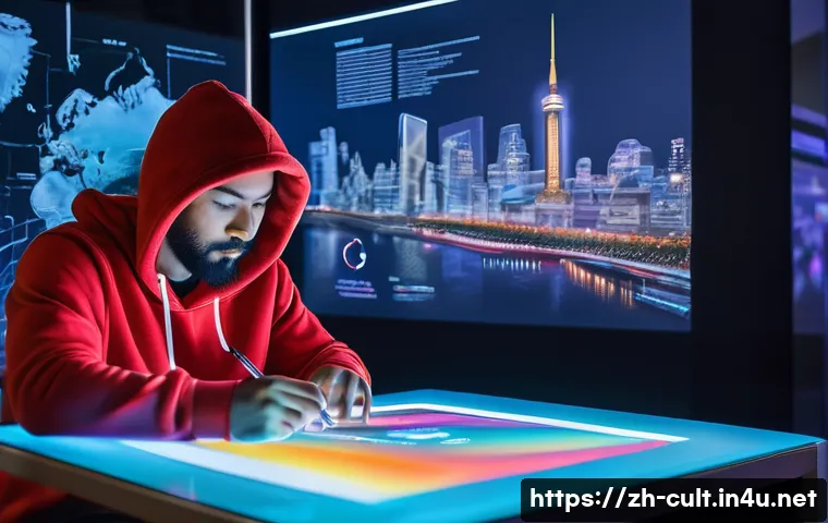 문화예술사 직업군의 고용 안정성 - **Digital Artist's Global Canvas**
    A vibrant, medium shot of a young, diverse digital artist, ap...