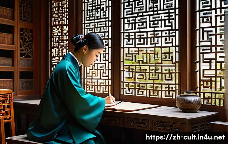 문화예술사와 문화기획의 차이 - A refined academic scholar in a traditional library setting, surrounded by ancient Chinese texts and...