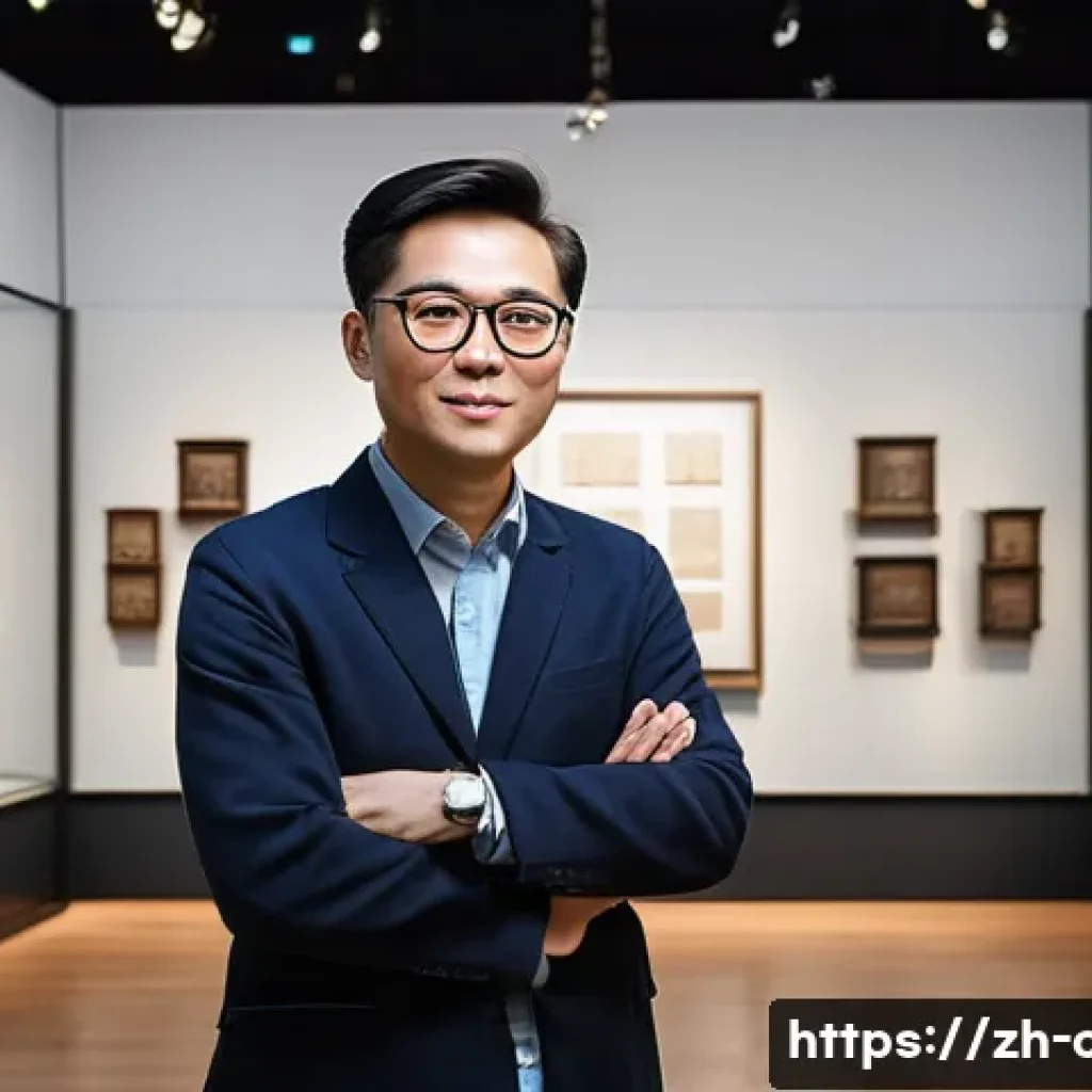 문화예술사 자격증 취득 후 진로 - A professional museum curator in a modern exhibition hall, arranging historical artifacts and ancien...