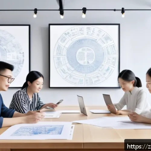 문화예술사 실무에서의 커뮤니케이션 - A diverse creative team collaborating in a modern art studio, multicultural members actively discuss...