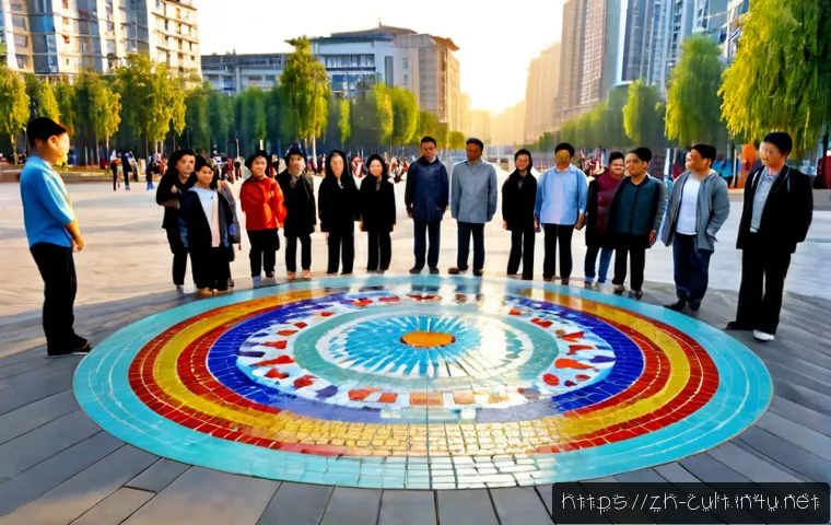 문화예술사와 공공미술 프로젝트 - Photorealistic public art project in a modern Chinese city plaza, a diverse team of adult artists an...
